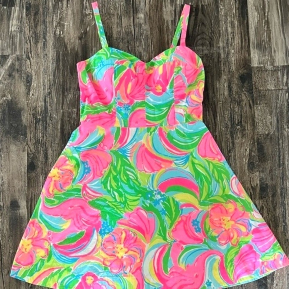 Lilly Pulitzer NWOT Willow Dress Sundress So A Peeling Multi Pink Green Size 12 - Picture 6 of 13